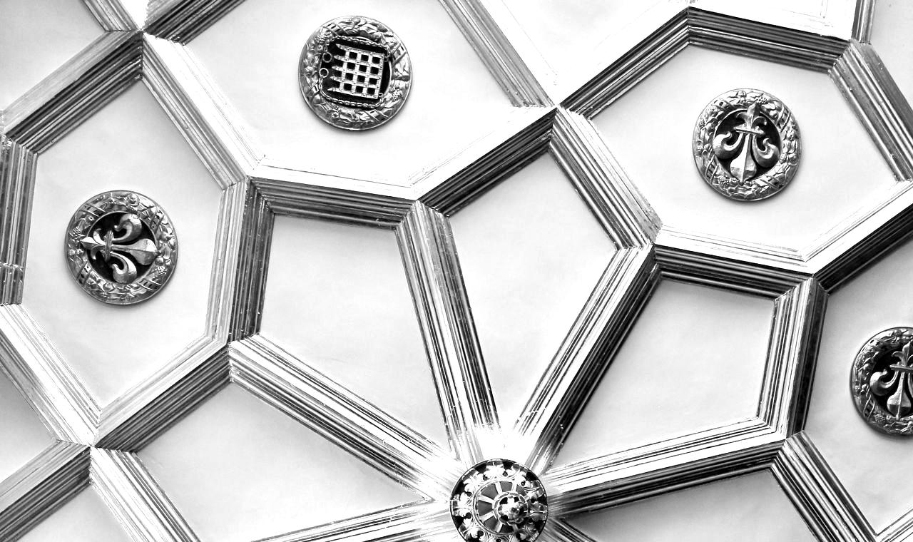 brown and white floral ceiling